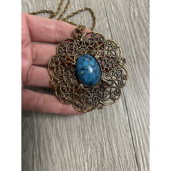 Vintage Copper Pendant Statement Necklace With Turquoise Stone READ - Picture 4 of 7